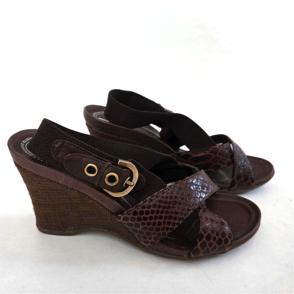 Rockport Strappy Comfort Animal Print Brown Leather Wedge Sandals Sz 7.5